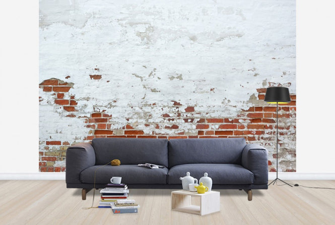 PHOTOWALL / Sprinkled White Plaster on Red Brick Wall (e40683)