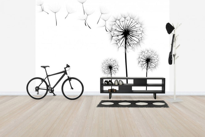 PHOTOWALL / Silhouette of Dandelion Seeds, black and white (e40699)