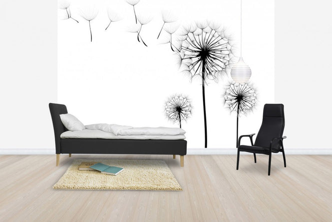 PHOTOWALL / Silhouette of Dandelion Seeds, black and white (e40699)