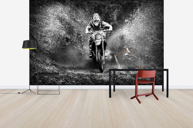 PHOTOWALL / Spray Mud Motorcycle, black and white (e30611)