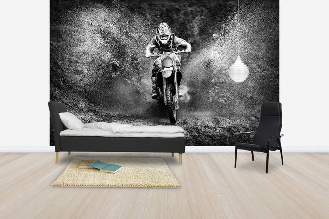PHOTOWALL / Spray Mud Motorcycle, black and white (e30611)