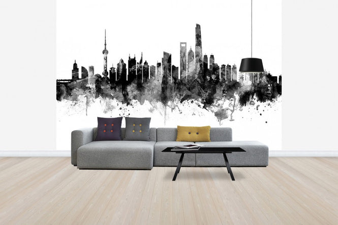 PHOTOWALL / Shanghai Skyline, black and white (e30565)