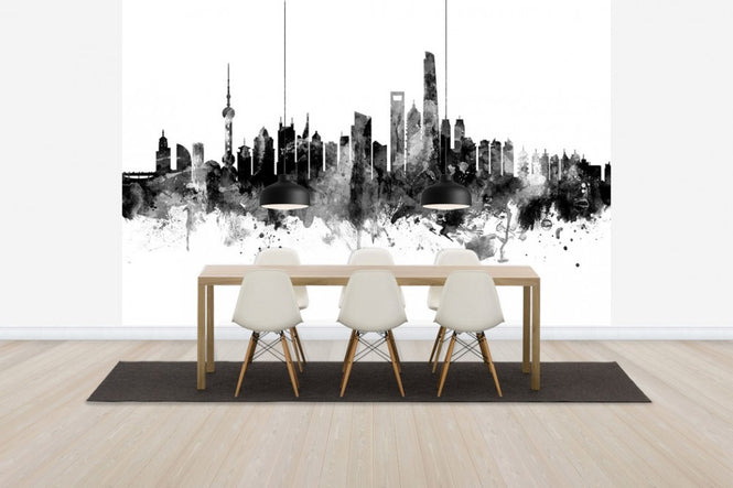 PHOTOWALL / Shanghai Skyline, black and white (e30565)