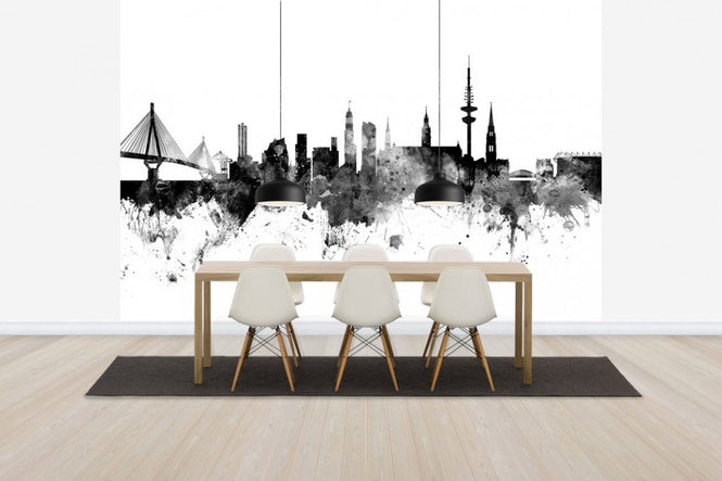 PHOTOWALL / Hamburg Skyline, black and white (e30567)