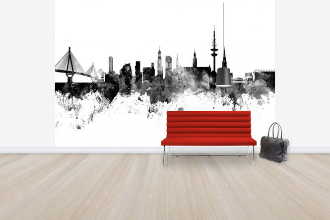 PHOTOWALL / Hamburg Skyline, black and white (e30567)