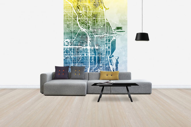 PHOTOWALL / Chicago Street Map Bluegreen (e50080)