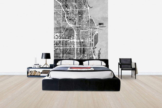 PHOTOWALL / Chicago Street Map B/W (e50081)