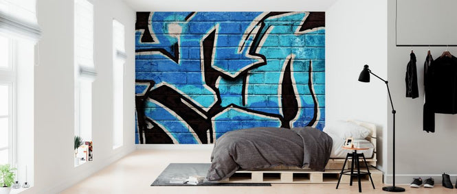 PHOTOWALL / Graffiti Brick Wall - Blue (e320889)