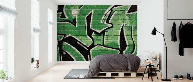 PHOTOWALL / Graffiti Brick Wall - Green (e320891)
