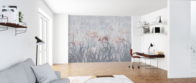 PHOTOWALL / Flamingos in the Grass - Gray (e321308)