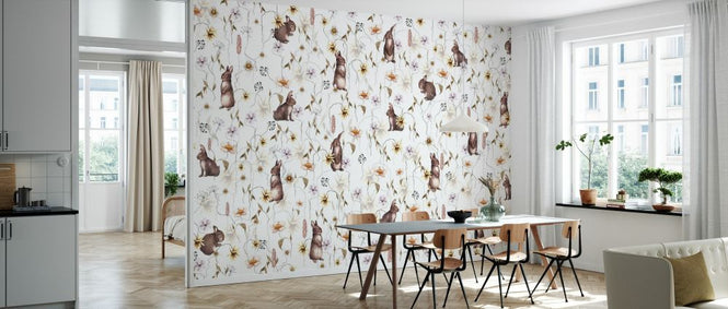 PHOTOWALL / Rabbits and Flowers - Bright (e333046)