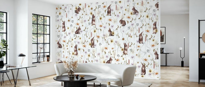 PHOTOWALL / Rabbits and Flowers - Bright (e333046)