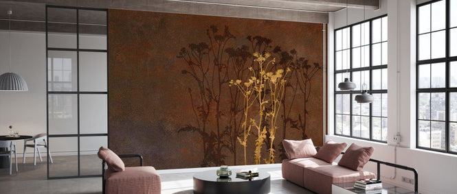 PHOTOWALL / Gold on Rust Flowers (e333198)