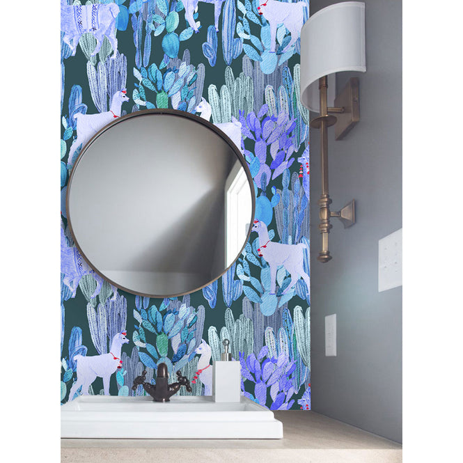 KARIOKAS / ALTIPLANO Blue Lamas on Dark Blue WallP-ALTI-BLDB-01