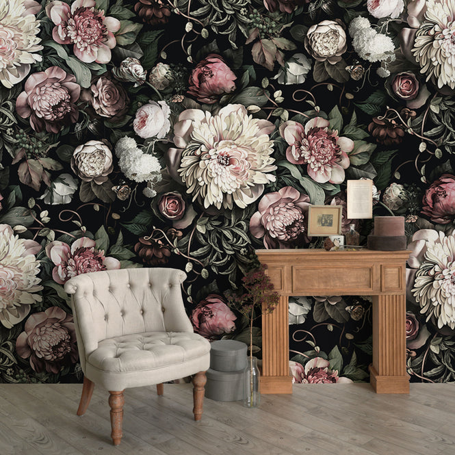 輸入壁紙 Ellie Cashman / Dark Floral Ⅱ Wallpaper / Black Saturated