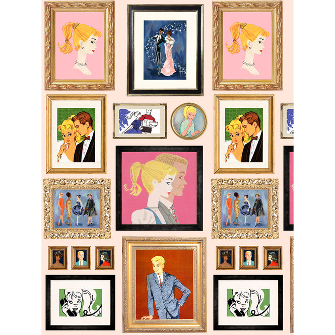 はがせる シール壁紙 wallshoppe / Barbie x wallshoppe / Gallery Walls Illustrated Peach