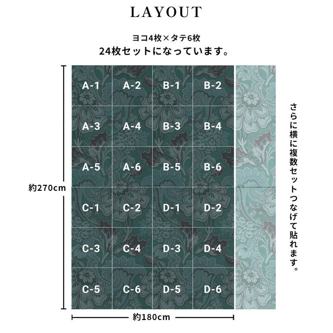 はがせる 壁紙 【Hattan Pattern】NLXL BIG PATTERN "PAOLA" MURAL HMRV-03 フルセット(24枚セット)