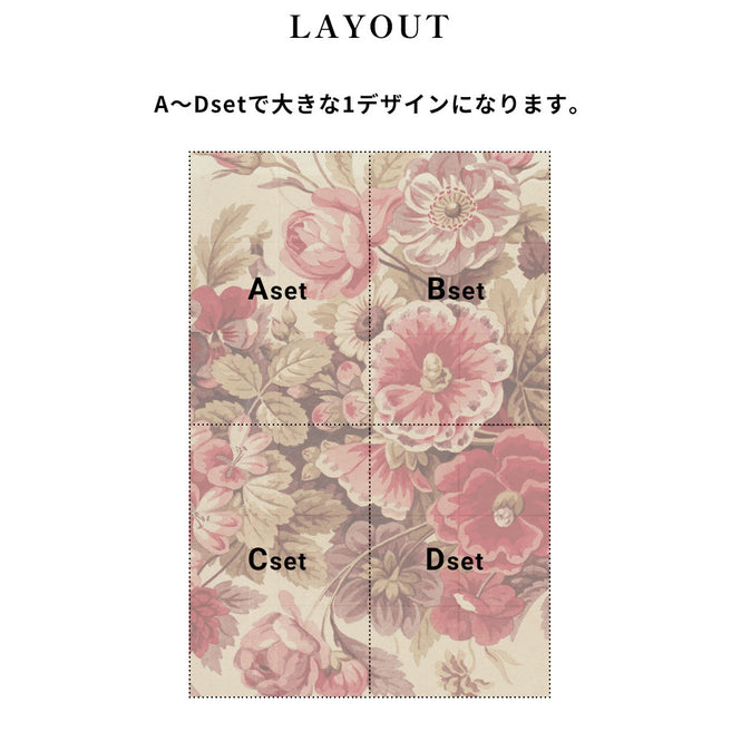 はがせる 壁紙 【Hattan Pattern】NLXL Bouquet Rouge Dset HRMRV-04D(6枚セット)