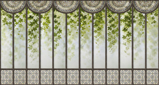KOZIEL / Decor panoramique verriere vegetalisee et vitraux haussmanniens LPV024XL