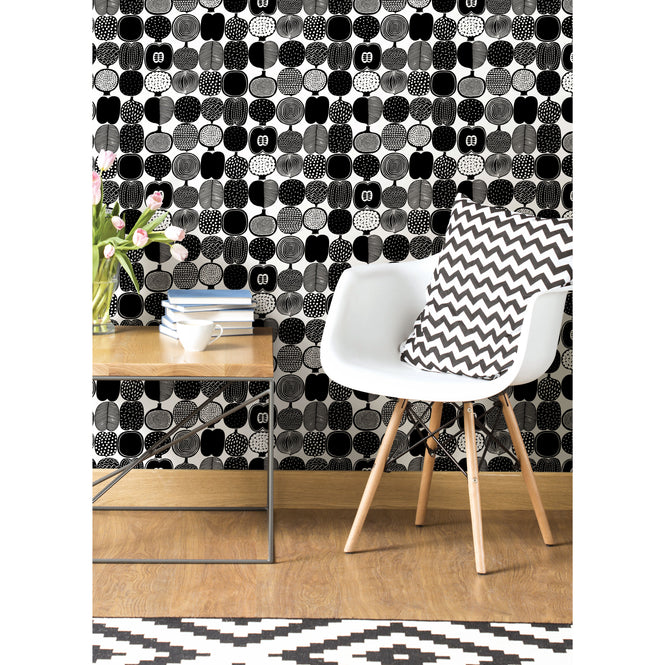 【限定数】はがせる シール 壁紙 marimekko × NU WALLPAPER / Black and White Kompotti  / MKS4501