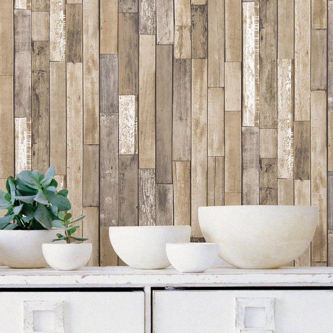 【予約受付】はがせる シール 壁紙 NU WALLPAPER / Weathered Plank Barn Peel and Stick Wallpaper / NH3057