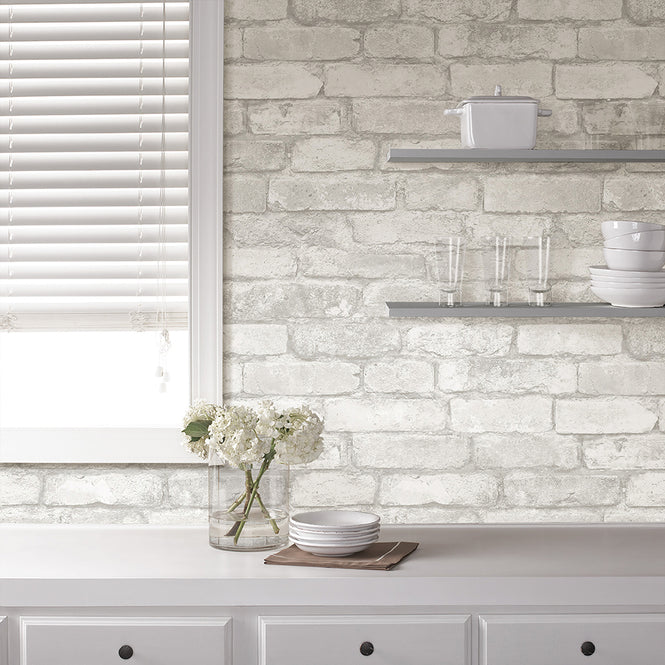 【予約受付】はがせる シール 壁紙 NU WALLPAPER Grey and White Brick Peel And Stick Wallpaper / NU1653(NU3010)