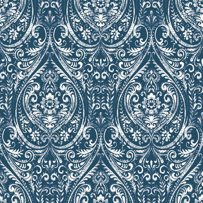 はがせる シール 壁紙 NU WALLPAPER / Bohemian Damask Indigo Peel and Stick Wallpaper / NU1689