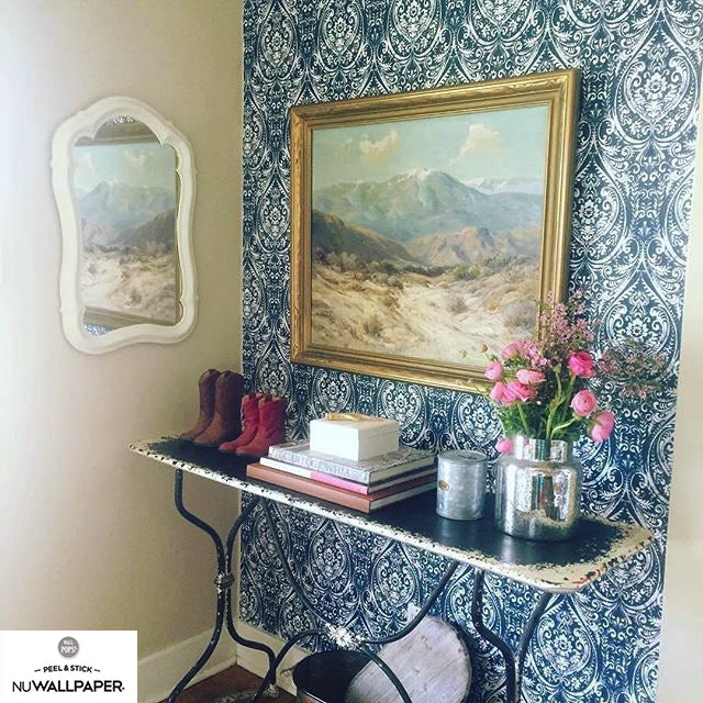 【予約受付】はがせる シール 壁紙 NU WALLPAPER / Bohemian Damask Indigo Peel and Stick Wallpaper / NU1689