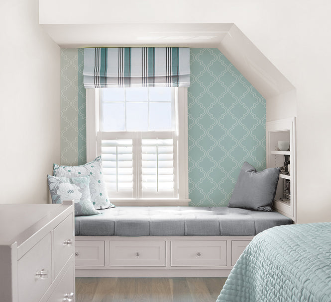 【予約受付】はがせる シール 壁紙 NU WALLPAPER / Slate Blue Quatrefoil Peel And Stick Wallpaper / NU1826