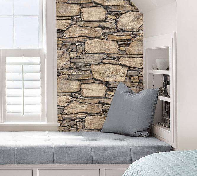 はがせる シール 壁紙 NU WALLPAPER / Hadrian Stone Wall Peel and Stick Wallpaper / NU2065(NUS2065)
