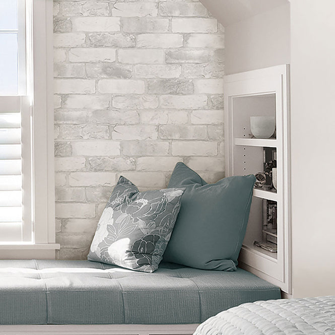はがせる シール 壁紙 NU WALLPAPER / LOFT WHITE BRICK  Peel And Stick Wallpaper / NU2218