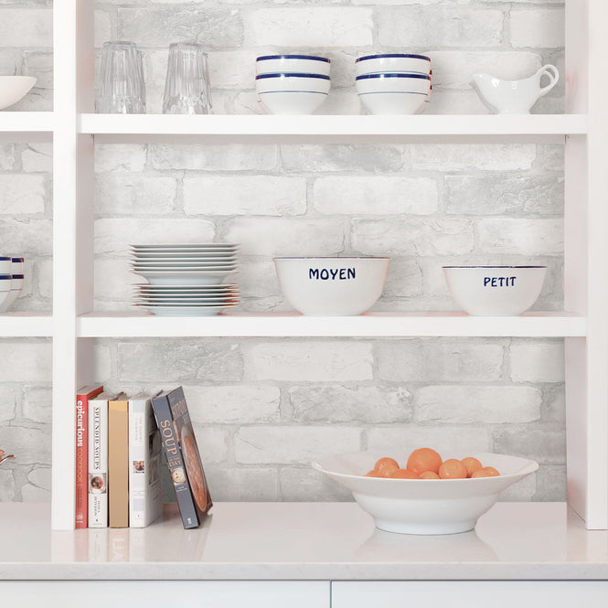 はがせる シール 壁紙 NU WALLPAPER / LOFT WHITE BRICK  Peel And Stick Wallpaper / NU2218