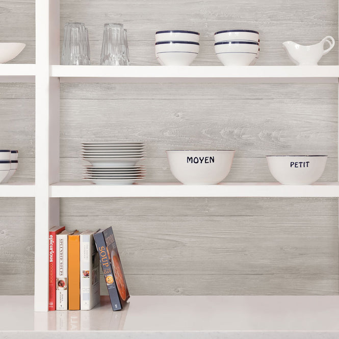 はがせる シール 壁紙 NU WALLPAPER / GREY WOOD PLANK Peel And Stick Wallpaper / NU2397(NUS2397)