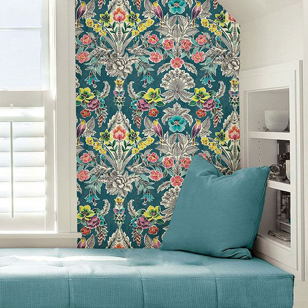 はがせる シール 壁紙 NU WALLPAPER / Summer Love Teal Peel & Stick Wallpaper / NU3037