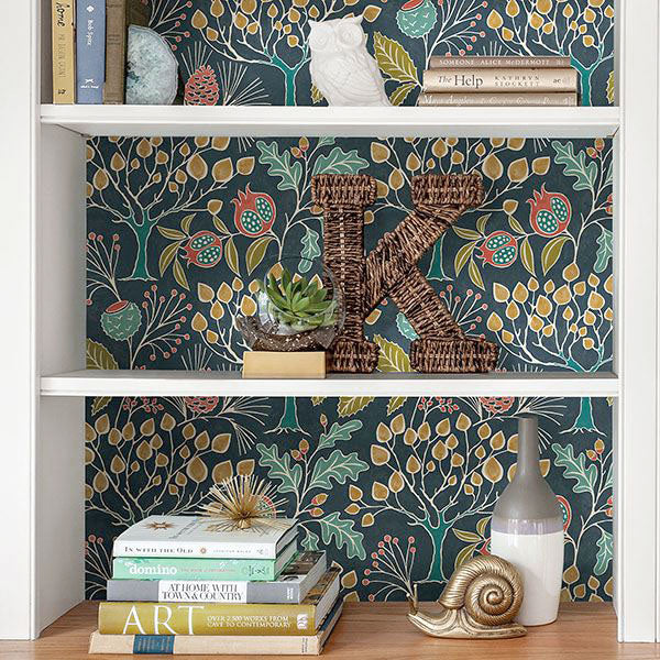 【予約受付】はがせる シール 壁紙 NU WALLPAPER / Groovy Garden Navy Peel & Stick Wallpaper / NU3038