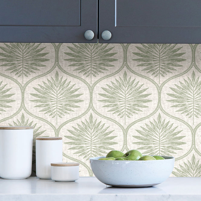 はがせる シール 壁紙 NU WALLPAPER / Green Primitive Leaves Peel and Stick Wallpaper / NUS3621