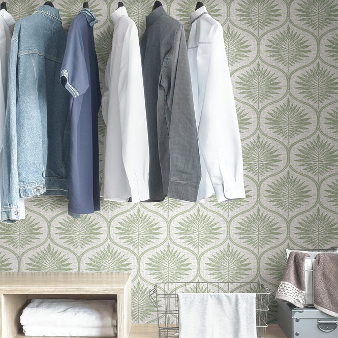 はがせる シール 壁紙 NU WALLPAPER / Green Primitive Leaves Peel and Stick Wallpaper / NUS3621