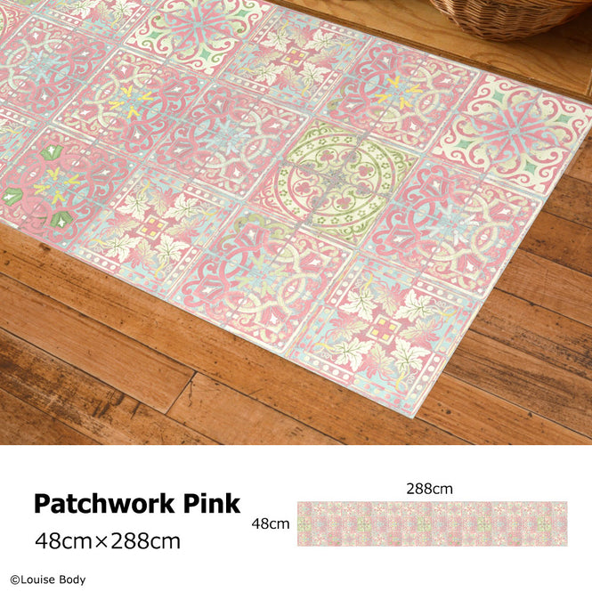 拭ける キッチンマット【Sheete me!】Louise Body / Patchwork Pink(288cm×48cm)