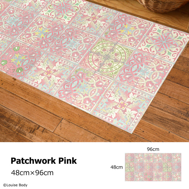 拭ける キッチンマット【Sheete me!】Louise Body / Patchwork Pink(96cm×48cm)