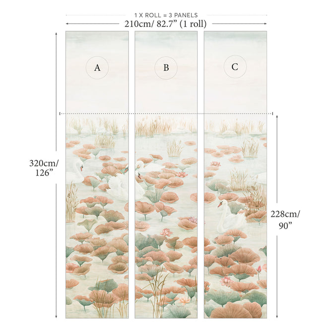 Sian Zeng / Swan Lake Mural Wallpaper / Terracotta SwanTerracotta 【3パネル1セット】