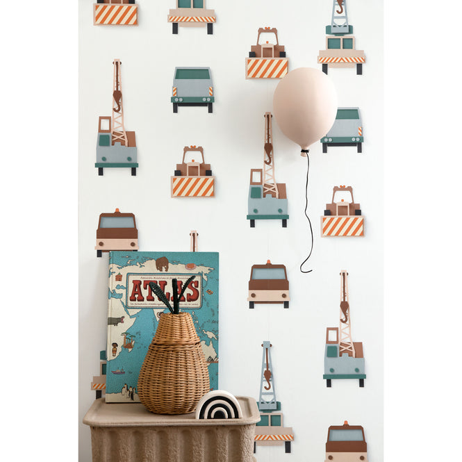 studio ditte / Crane truck wallpaper / white【2パネル1セット】