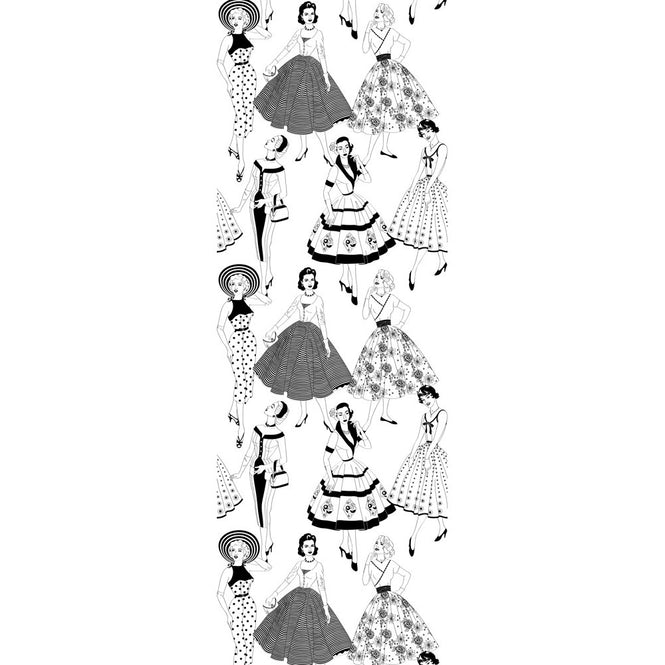 Dupenny Vintage Dress Wallpaper B&W